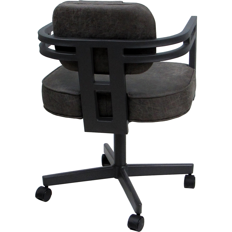 Pemberly Row Swivel Metal Dining Caster Chair in Northwest Elk Gray Fabric