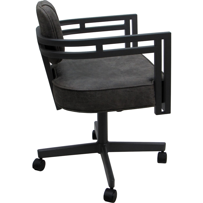 Pemberly Row Swivel Metal Dining Caster Chair in Northwest Elk Gray Fabric
