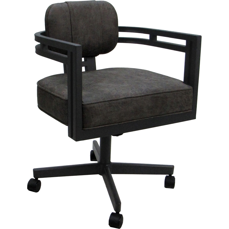 Pemberly Row Swivel Metal Dining Caster Chair in Northwest Elk Gray Fabric