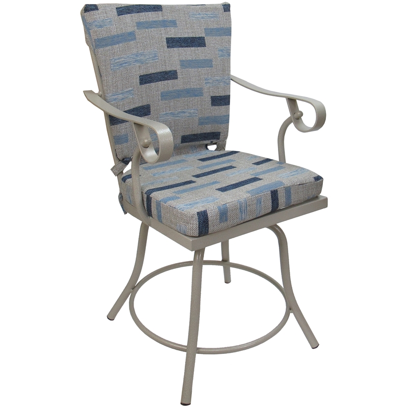 Pemberly Row Outdoor/Indoor Patio Dining Set in B-W Blue Beige Fabric & Beige