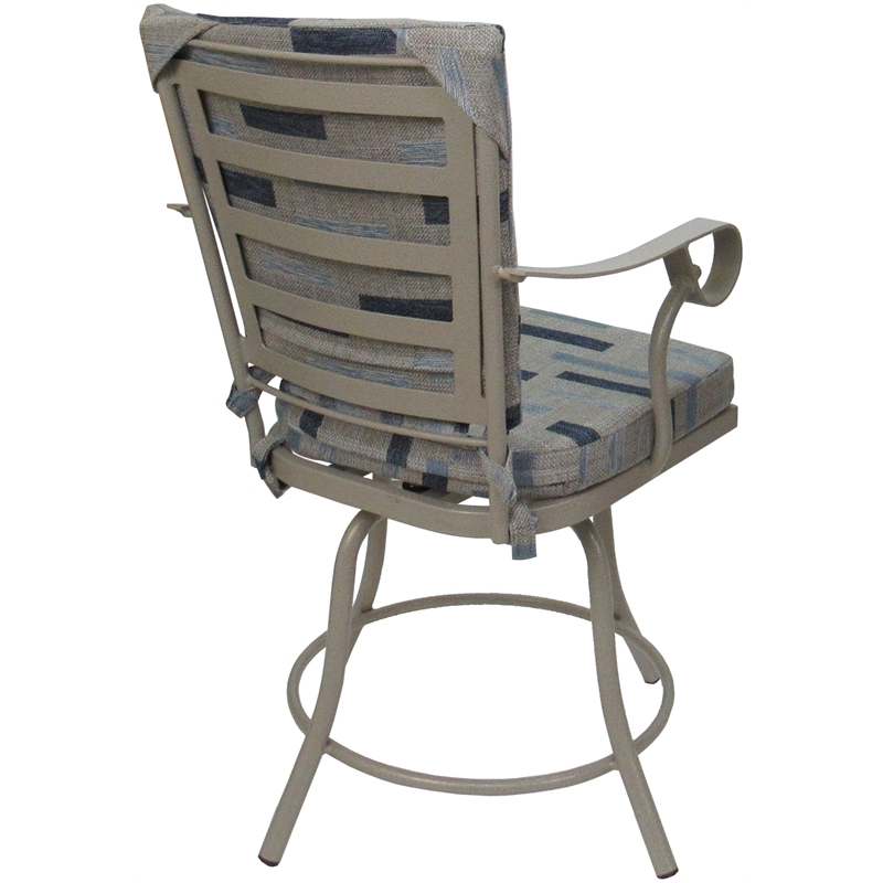 Pemberly Row Outdoor/Indoor Patio Dining Set in B-W Blue Beige Fabric & Beige