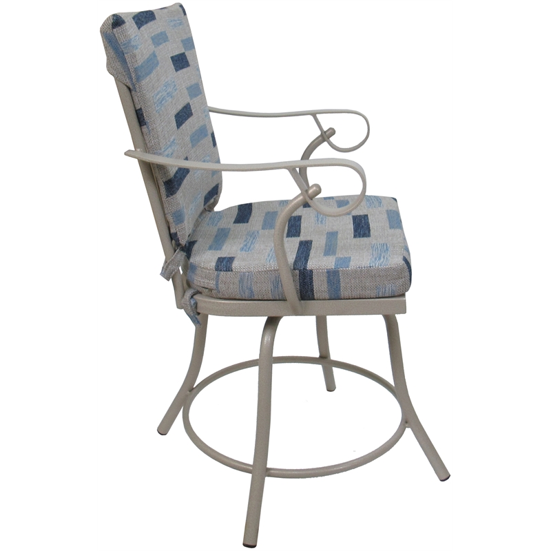 Pemberly Row Outdoor/Indoor Patio Dining Set in B-W Blue Beige Fabric & Beige