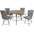Pemberly Row Outdoor/Indoor Patio Dining Set in B-W Blue Beige Fabric & Beige