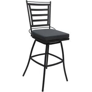 Pemberly Row Extra Tall Stool 34&quot Armless in Charcoal Fabric & Dark Brown