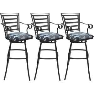 Pemberly Row Set of 3 26&quot Counter Stool with Arms in Flint Fabric & Gray Frame