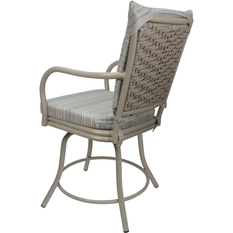 Pemberly Row Patio Dining Chair w/ Arms in Natural Cream Fabric & Beige Frame