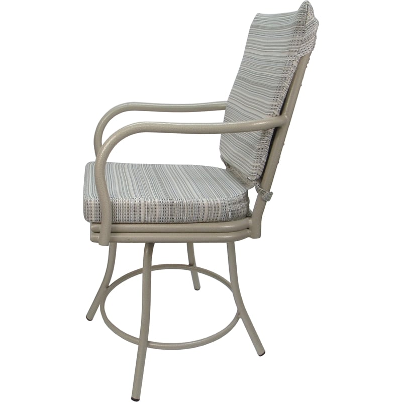 Pemberly Row Patio Dining Chair w/ Arms in Natural Cream Fabric & Beige Frame