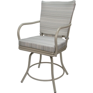 Pemberly Row Patio Dining Chair w/ Arms in Natural Cream Fabric & Beige Frame