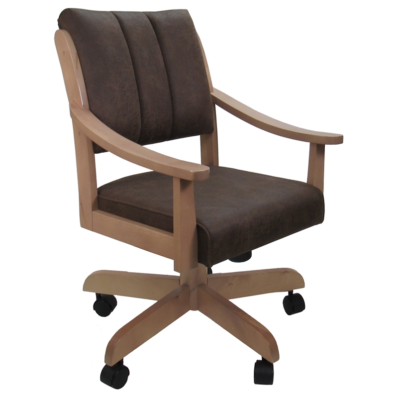 Pemberly Row Caster Wood Dining Chair in NW Whiskey Brown Fabric Light Maple