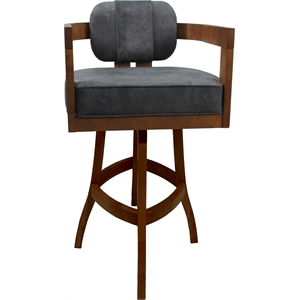 Pemberly Row 30&quot Swivel Wood Bar Stool in Charcoal Fabric & Honey Frame