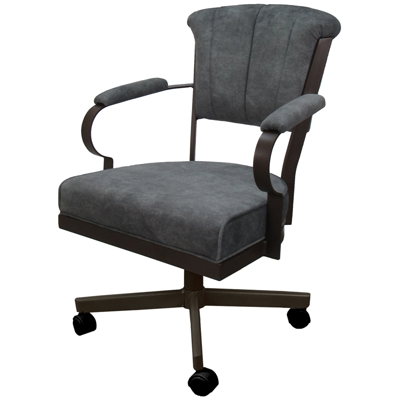 Pemberly Row Swivel Tilt Metal Caster Chair in Dark Gray Fabric & Brown Frame