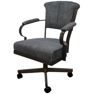 Pemberly Row Swivel Tilt Metal Caster Chair in Dark Gray Fabric & Brown Frame