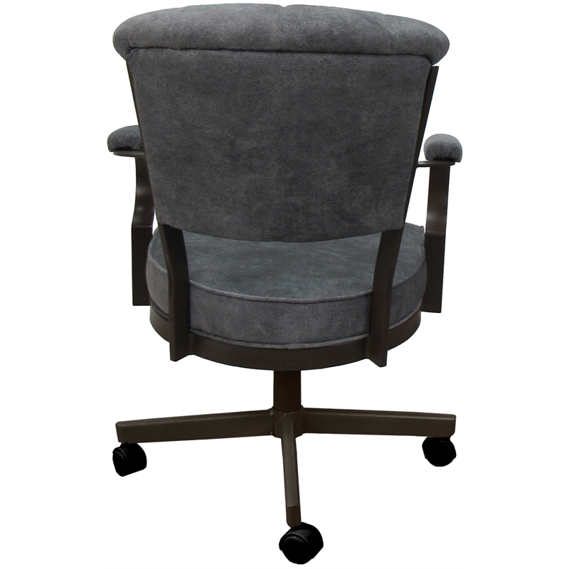 Pemberly Row Swivel Tilt Metal Caster Chair in Dark Gray Fabric & Brown Frame