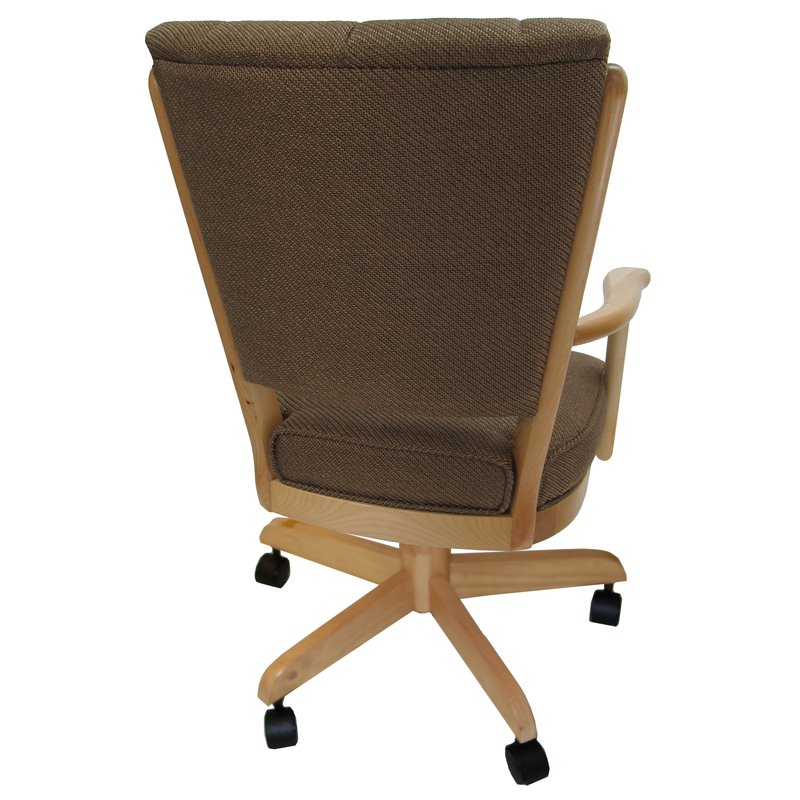 Pemberly Row Swivel Wood Dining Caster Chair on Wheels in Brown Oak