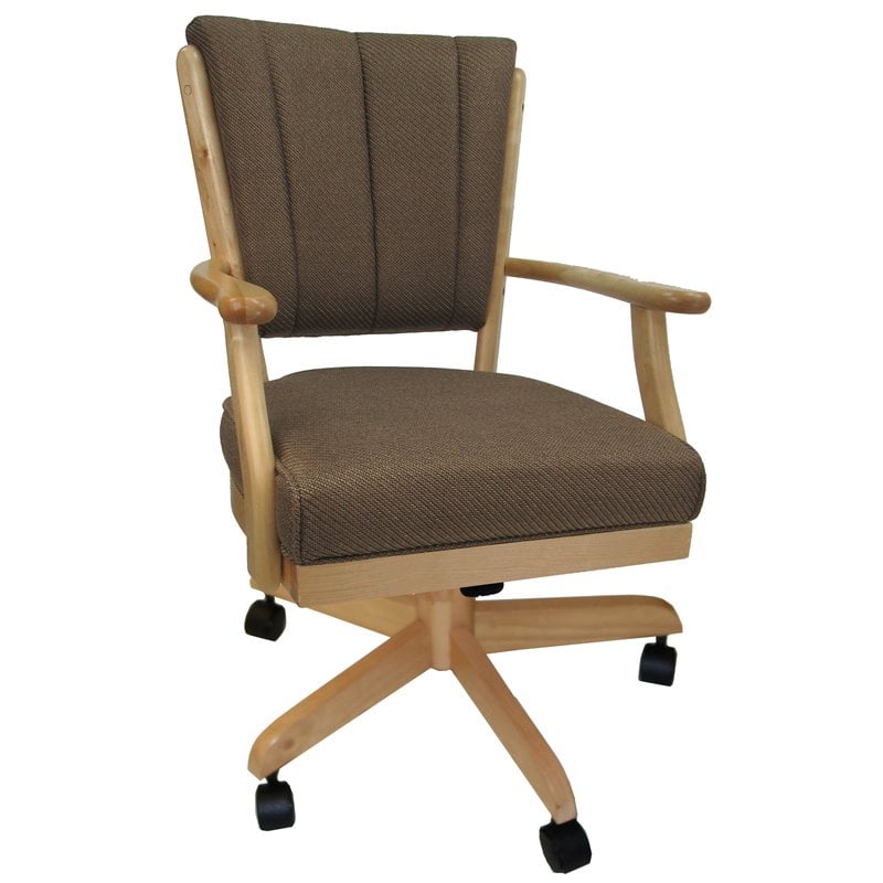 Pemberly Row Swivel Wood Dining Caster Chair on Wheels in Brown Oak