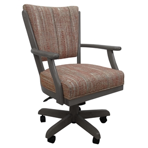 Pemberly Row Caster Solid Wood Dining Chair in Madder Red Fabric & Dark Gray