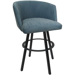 Pemberly Row Swivel Metal Bar Stool 30&quot Seat in Topaz Blue Vinyl Gray Frame
