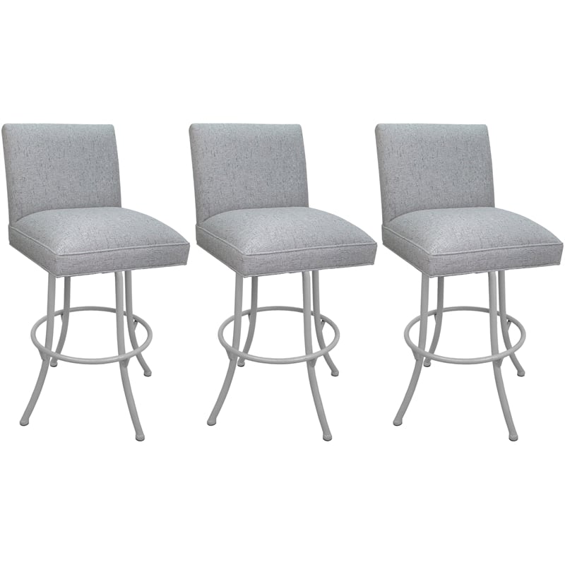 Pemberly Row Set of 3 Swivel Stools in Hemsath Slate Fabric with White Frame