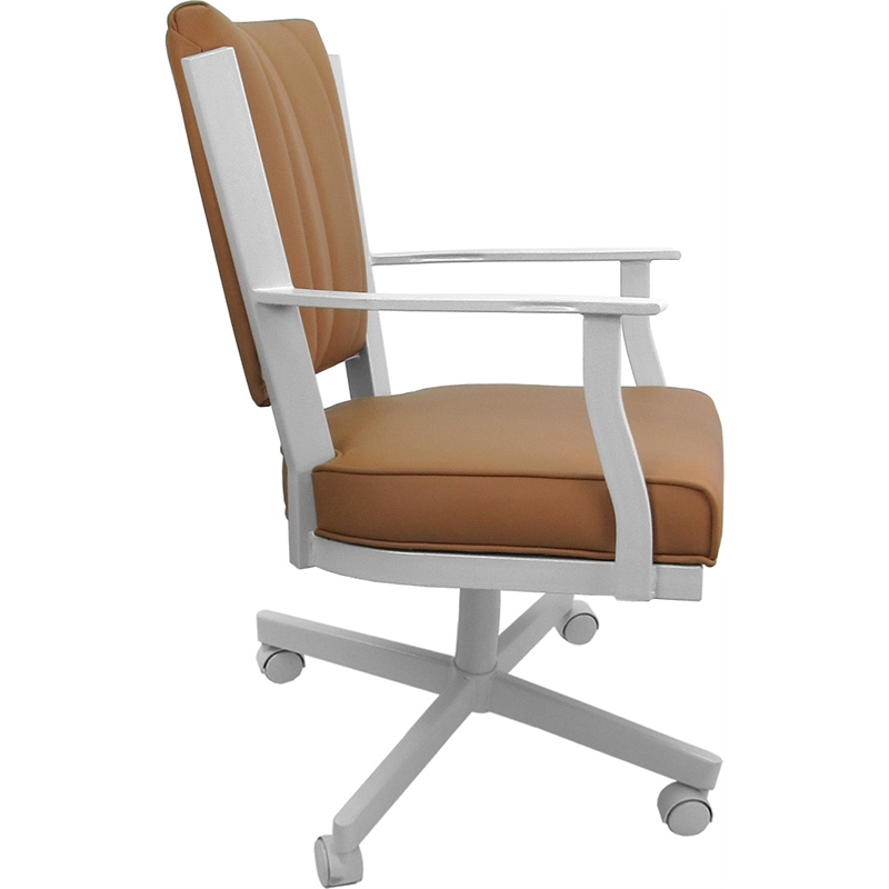 Pemberly Row Leather Dining Caster Chair Swivel Tilt in Brown on White