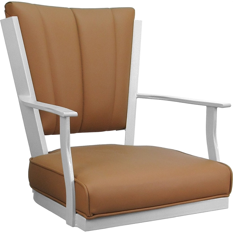 Pemberly Row Leather Dining Caster Chair Swivel Tilt in Brown on White