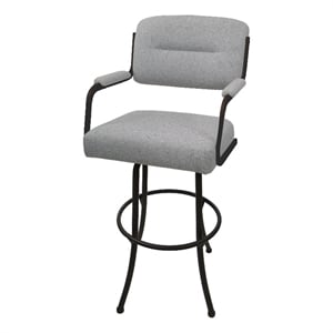 Pemberly Row Swivel 34&quot Metal Bar Stool in Slate Gray Fabric - Brown Frame