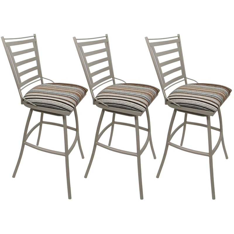 Pemberly Row Set of 3 Swivel Bar Stools Armless in Nutmeg Fabric & Beige