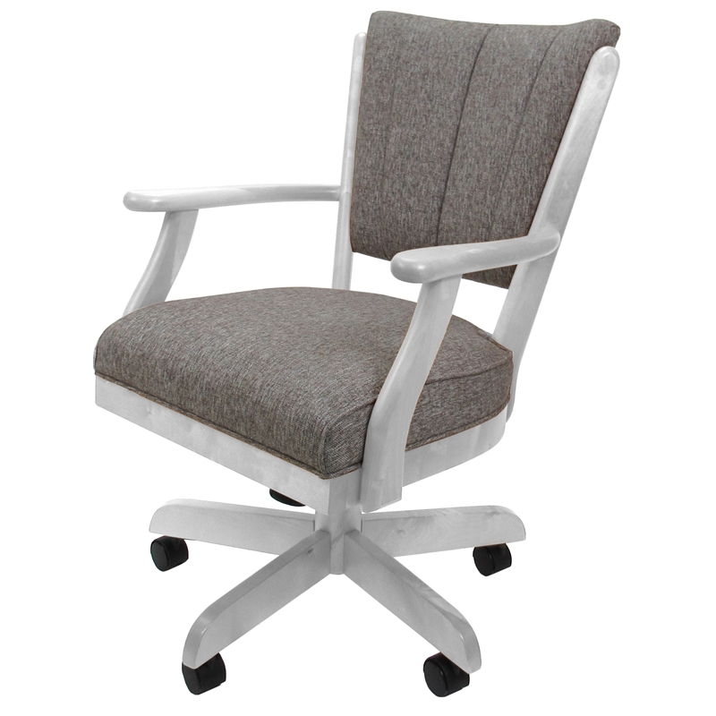 Pemberly Row Caster Solid Wood Dining Chair in Mojave Gray Fabric & White Frame