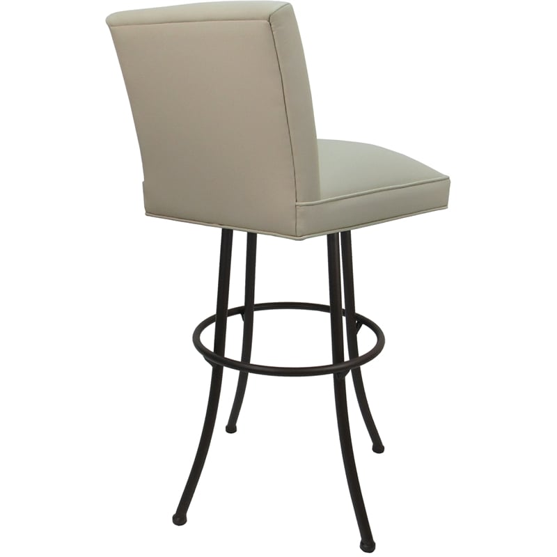 Pemberly Row Set of 3 Swivel Metal Bar Stools in Beige Vinyl & Brown