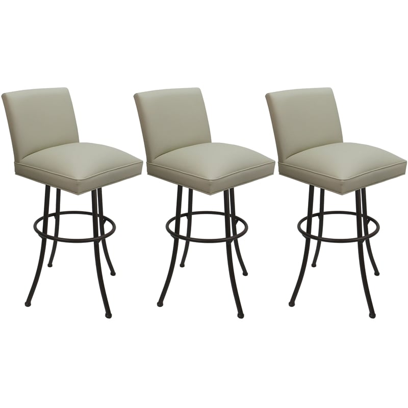 Pemberly Row Set of 3 Swivel Metal Bar Stools in Beige Vinyl & Brown