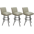 Pemberly Row Set of 3 Swivel Metal Bar Stools in Beige Vinyl & Brown