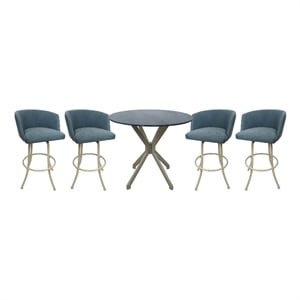 Pemberly Row Pub Set 26&quot Swivel Counter Stools in Topaz with Beige Frame