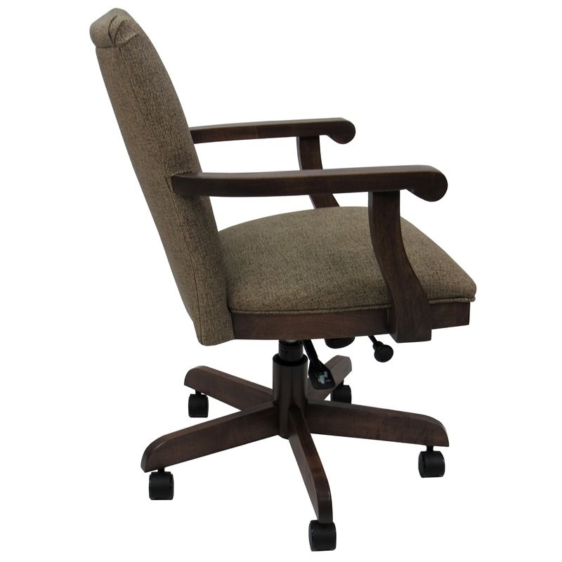 Pemberly Row Swivel Wood Dining Caster Chair with Wheels in Spotted Brown