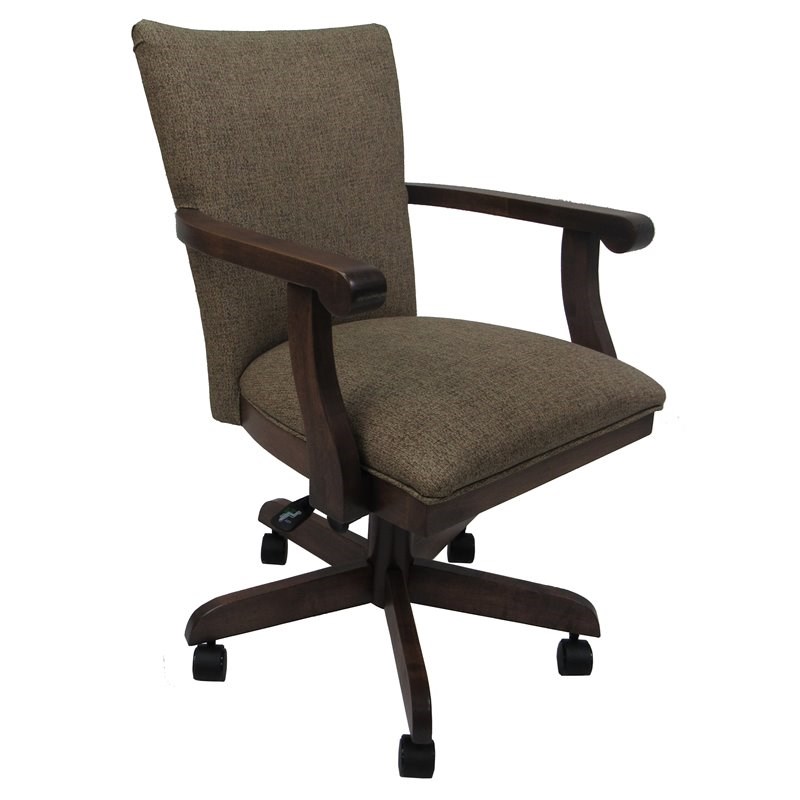 Pemberly Row Swivel Wood Dining Caster Chair with Wheels in Spotted Brown