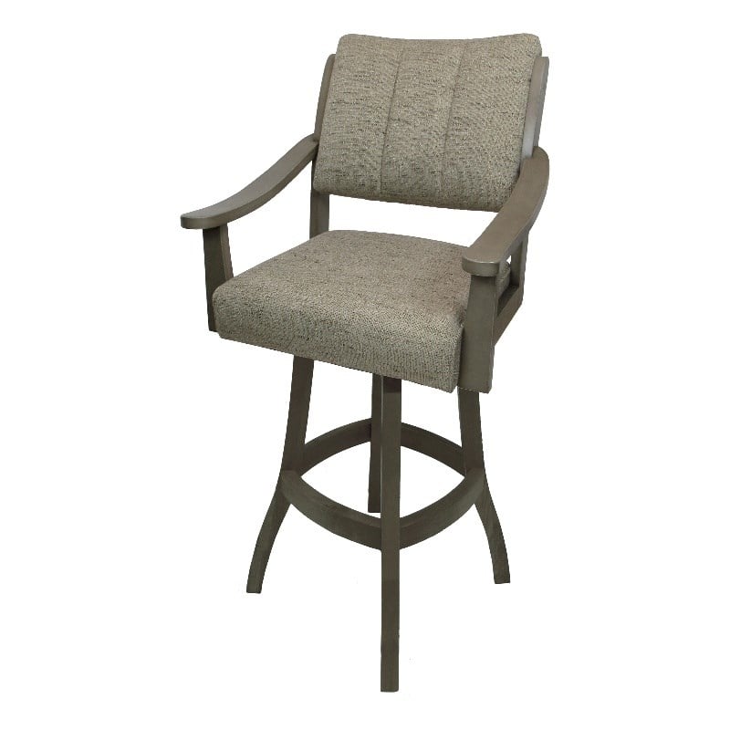 Pemberly Row Wood Bar Stool in Driftwood Beige Fabric with Asian Gray Wood