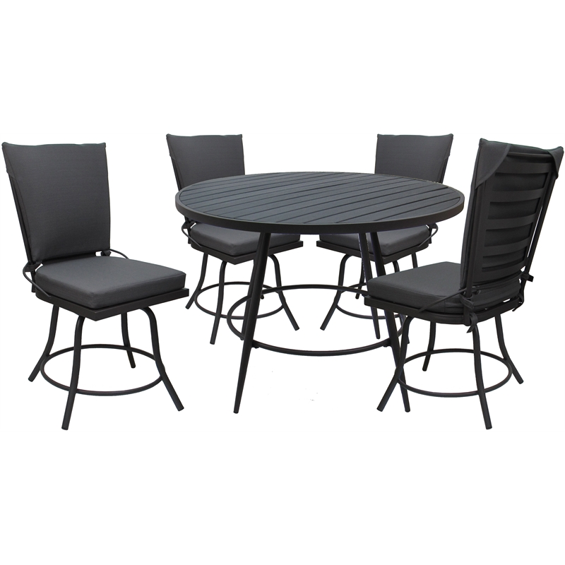 Pemberly Row Patio Dining Set Armless in Dark Gray Fabric & Gray
