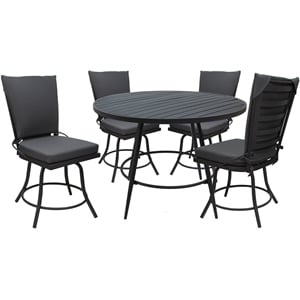 Pemberly Row Patio Dining Set Armless in Dark Gray Fabric & Gray