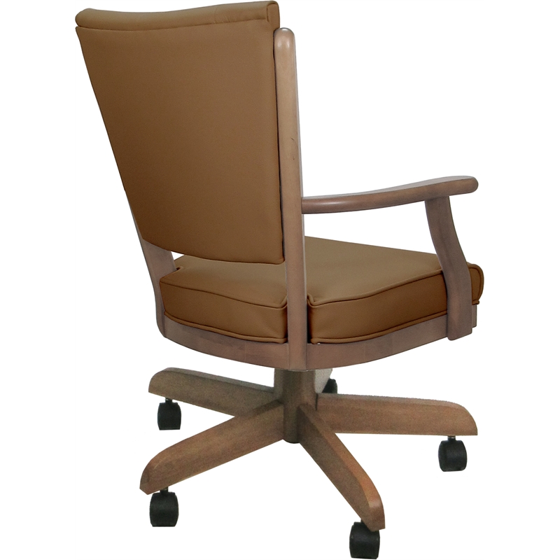 Pemberly Row Leather Caster Solid Wood Dining Chair in Brown on Cashew