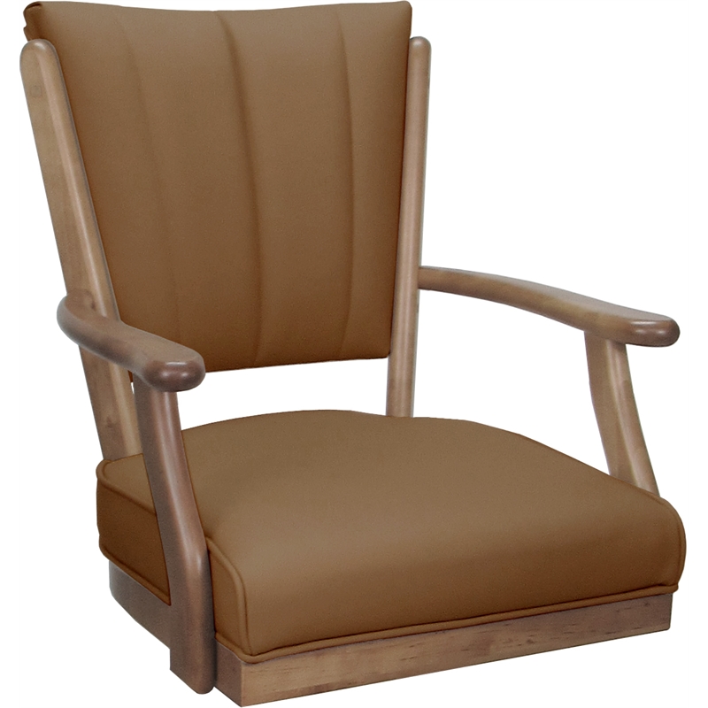 Pemberly Row Leather Caster Solid Wood Dining Chair in Brown on Cashew