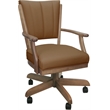 Pemberly Row Leather Caster Solid Wood Dining Chair in Brown on Cashew