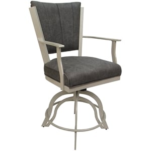 Pemberly Row Swivel Tilt Metal Counter Stool 24&quot Seat in Charcoal Fabric Beige
