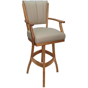 Pemberly Row Leather Solid Wood Bar Stool 30&quot Seat in Tan on Honey