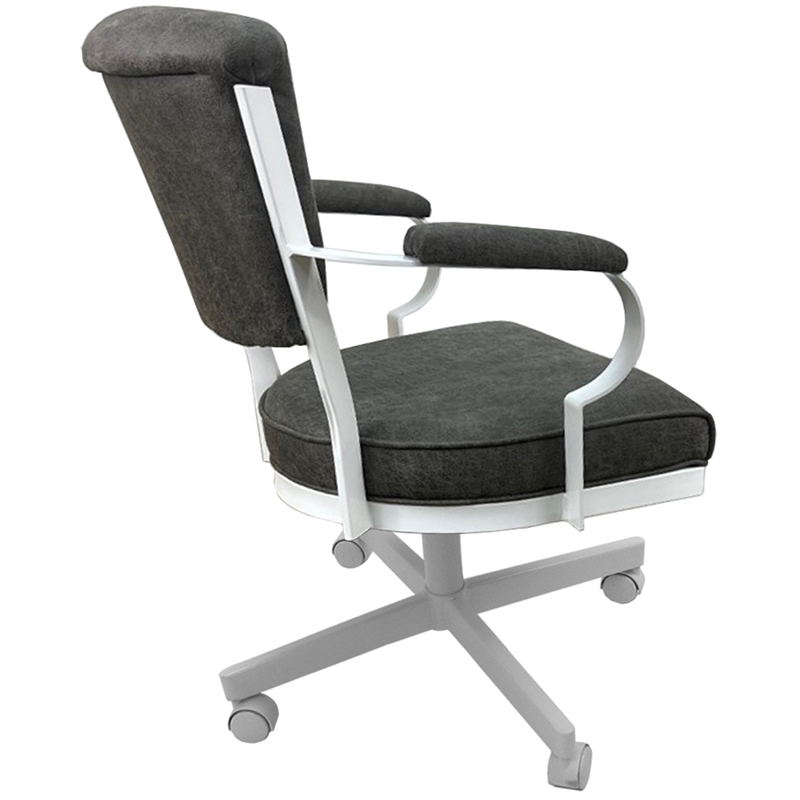 Pemberly Row Swivel Fabric & Metal Caster Dining Chair in Northwest White