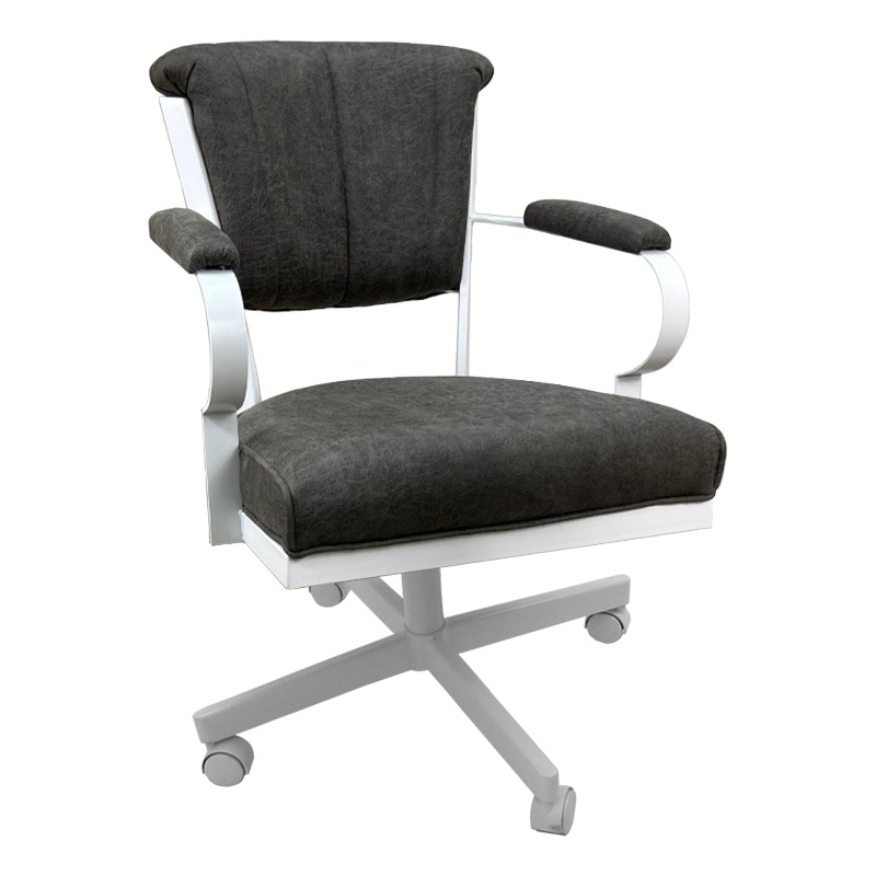 Pemberly Row Swivel Fabric & Metal Caster Dining Chair in Northwest White