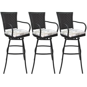 Pemberly Row Set of 3 Outdoor/Indoor Extra Tall Stools 34&quot with Arms in White