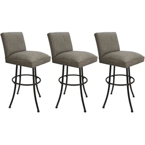 Pemberly Row Set of 3 Swivel Metal Counter Stools 26&quot in Plumley Cocoa Fabric
