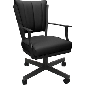 Pemberly Row Leather Swivel Tilt Dining Caster Chair in Black with Gray Frame