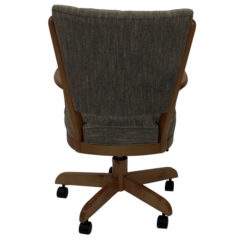 Pemberly Row Swivel Caster Solid Wood Dining Chair in Sanora Brown Fabric