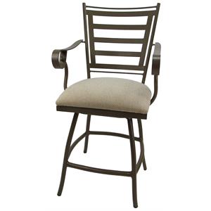 Pemberly Row 26&quot Outdoor Aluminum Swivel Counter Bar Stool in Tan