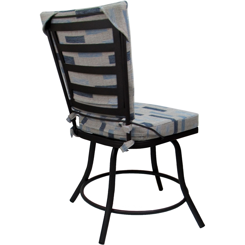Pemberly Row Outdoor/Indoor Patio Dining Chair Armless in Blue Beige Fabric