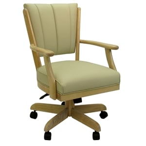 Pemberly Row Swivel Caster Solid Wood Dining Chair in Ocean Beige Vinyl